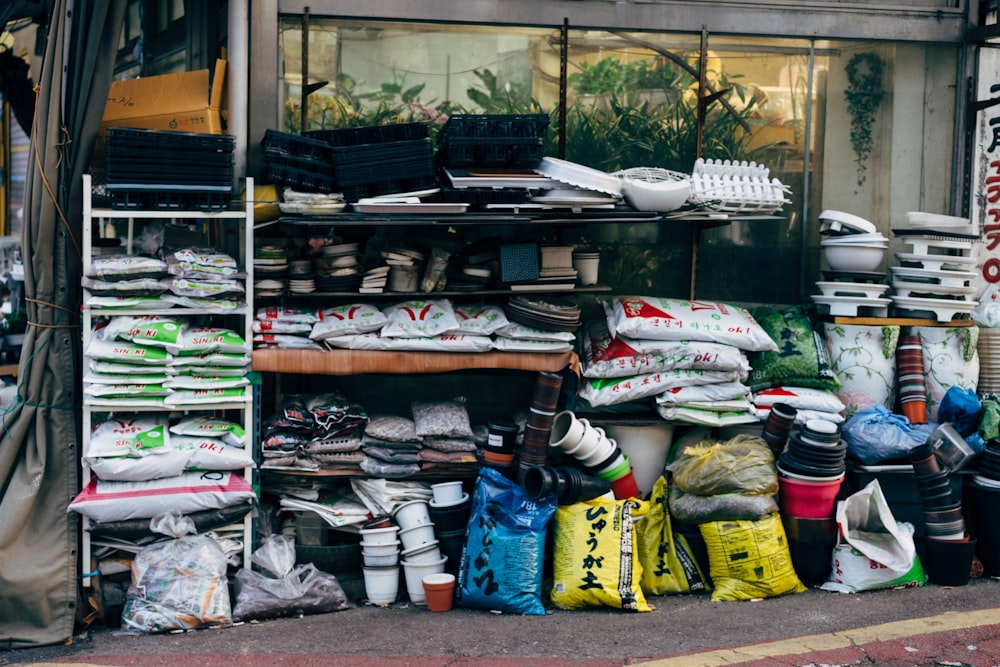 a store with a lot of bags and shoes