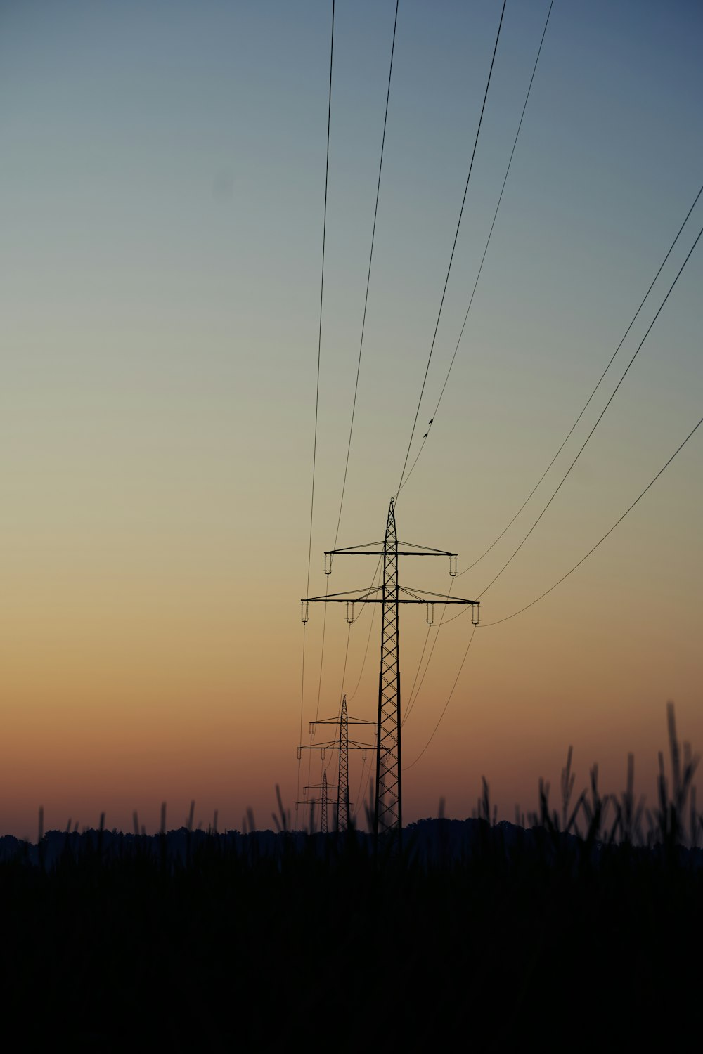 Siluetta del palo elettrico durante il tramonto