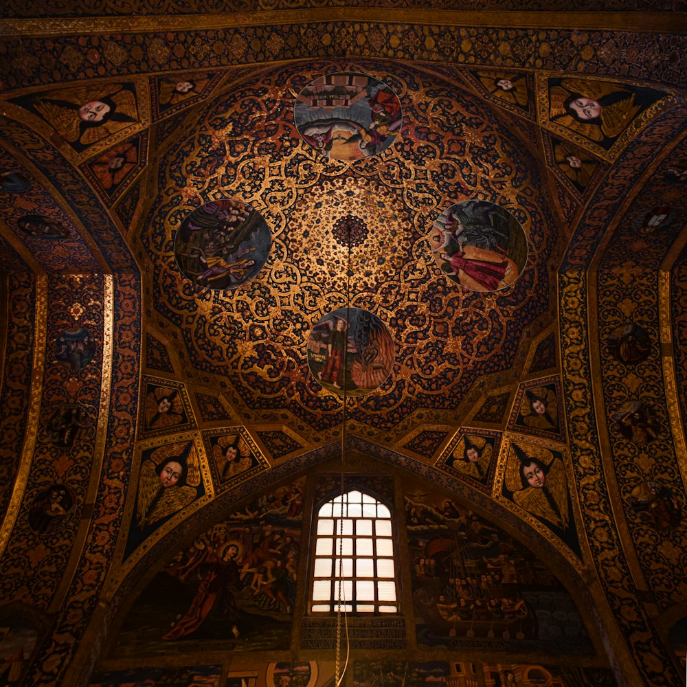 blue and brown floral ceiling