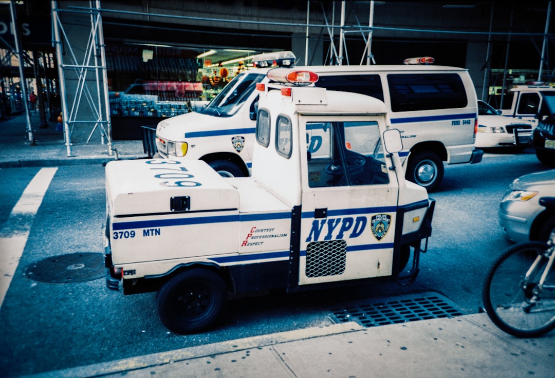 white and blue ford van