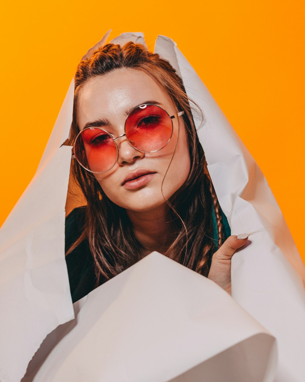 woman in white framed sunglasses