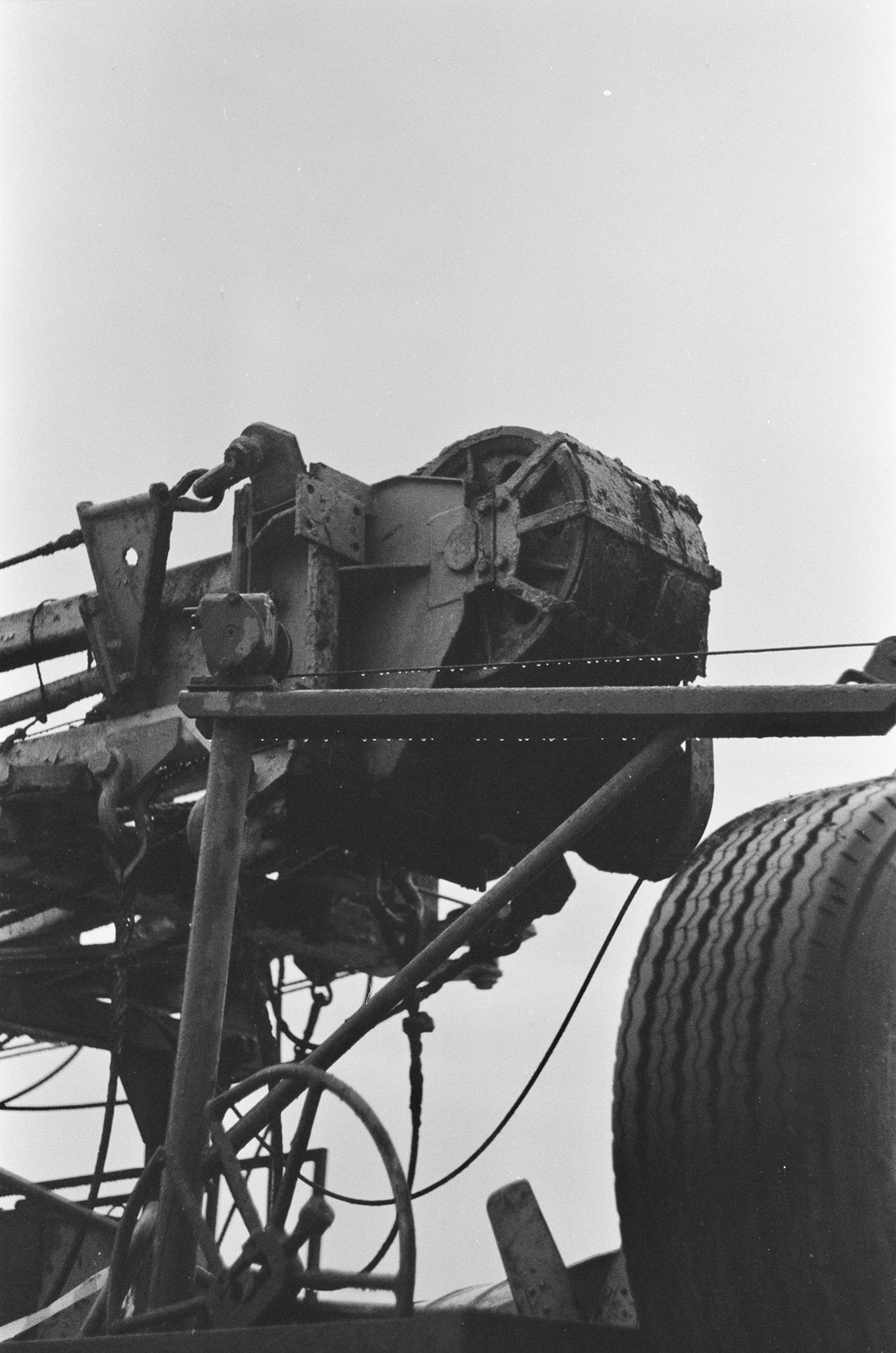 grayscale photo of a tractor