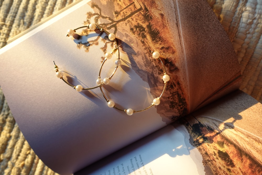 silver necklace on brown leather case