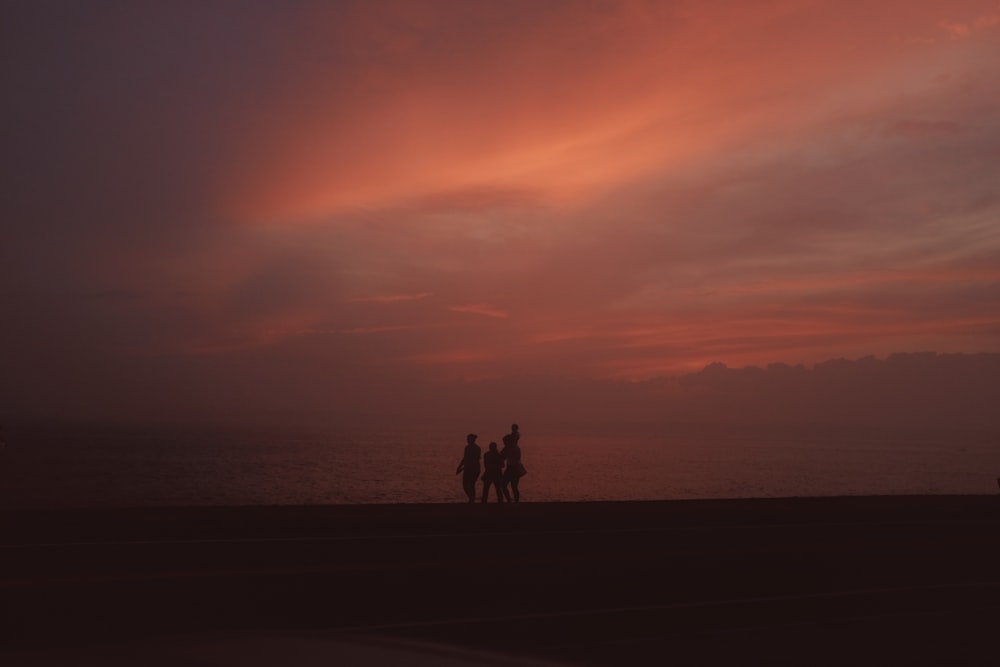 silhouette di 2 persone in piedi sulla spiaggia durante il tramonto