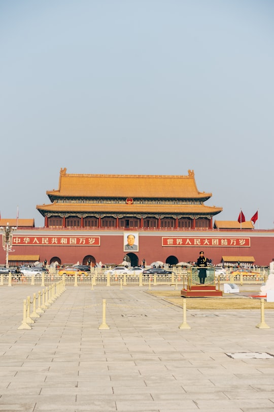 people walking on red and brown temple during daytime in Tiananmen China