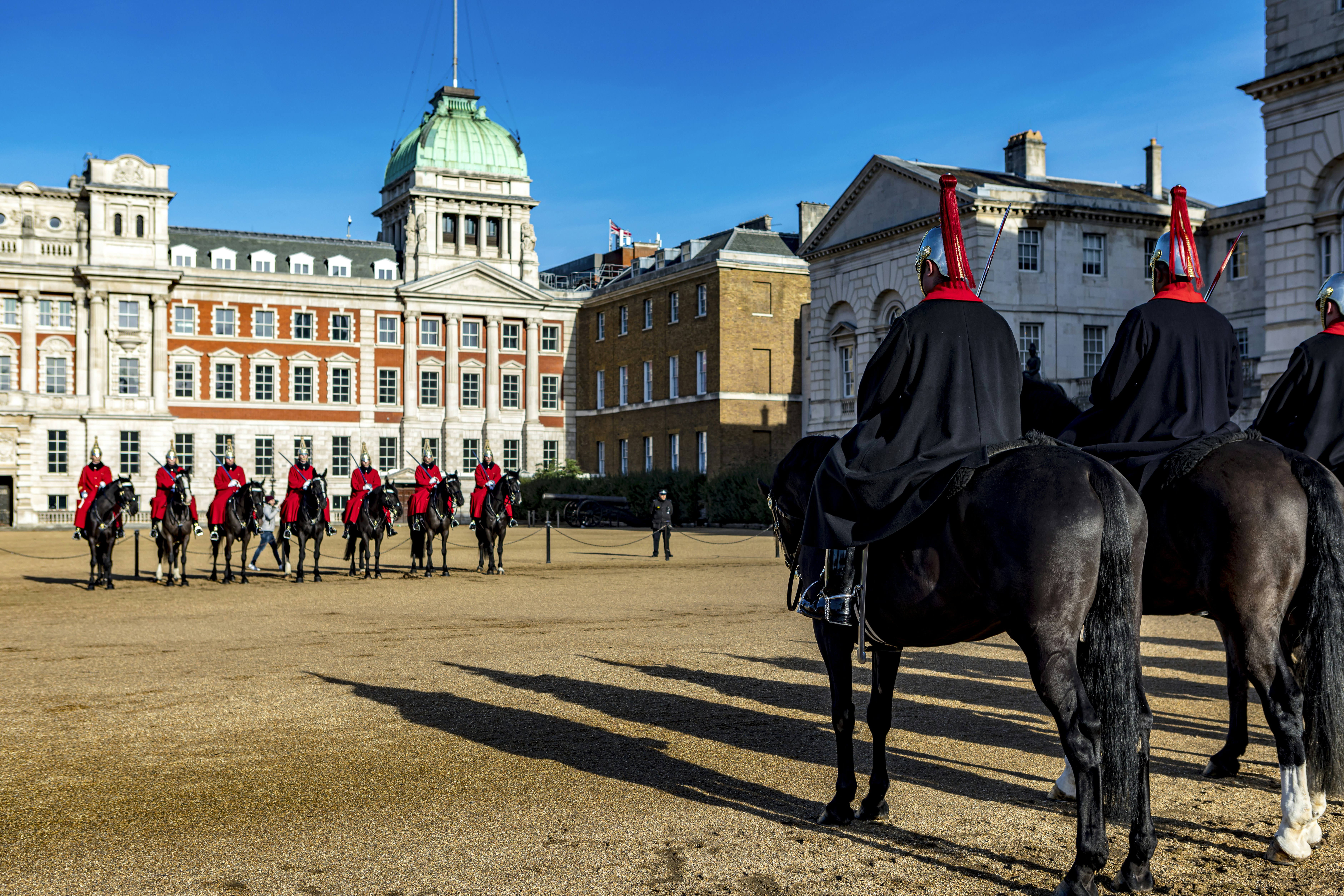 Horse Guard Morning Ceremony - Changing of the Horse Guards in the Morning. London, England, UK. January 2020.