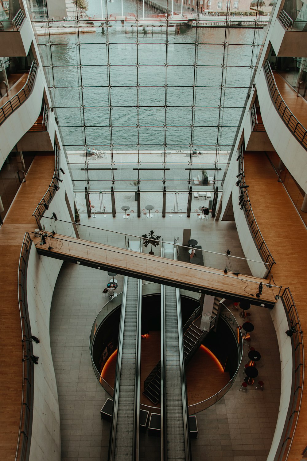 white and brown spiral staircase