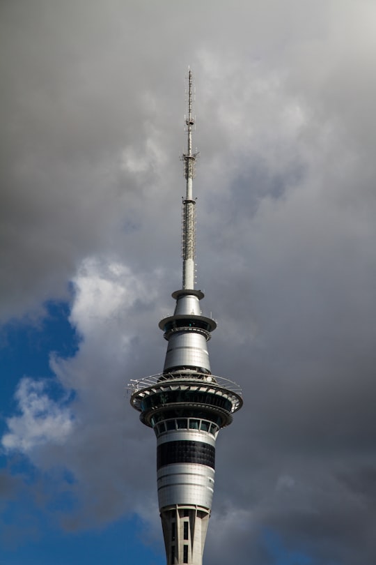 black and white tower under cloudy sky in Sky Tower New Zealand