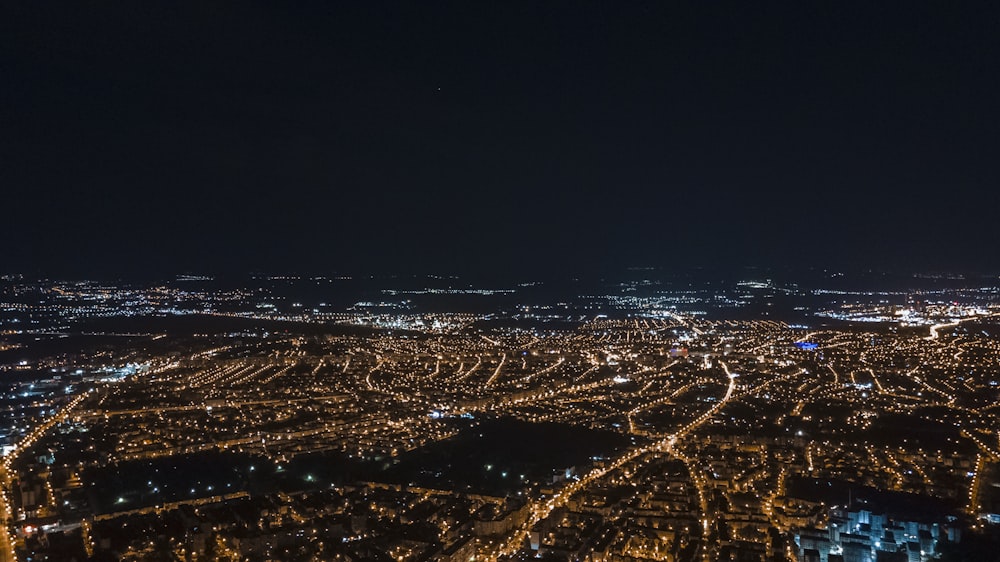 aerial view of city during night time