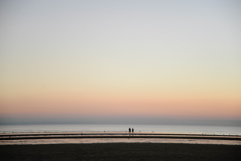 person walking on beach during sunset