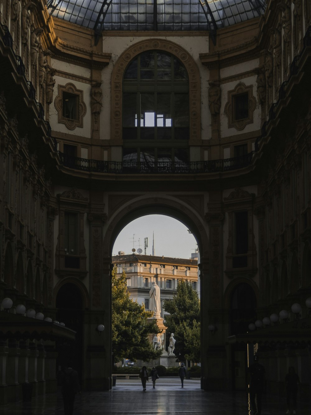 a view of a building through an archway