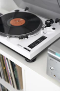 A stylish record player table showcasing modern design.