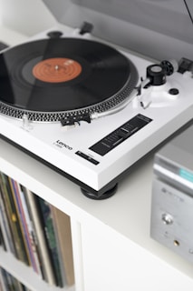 black and white vinyl record player