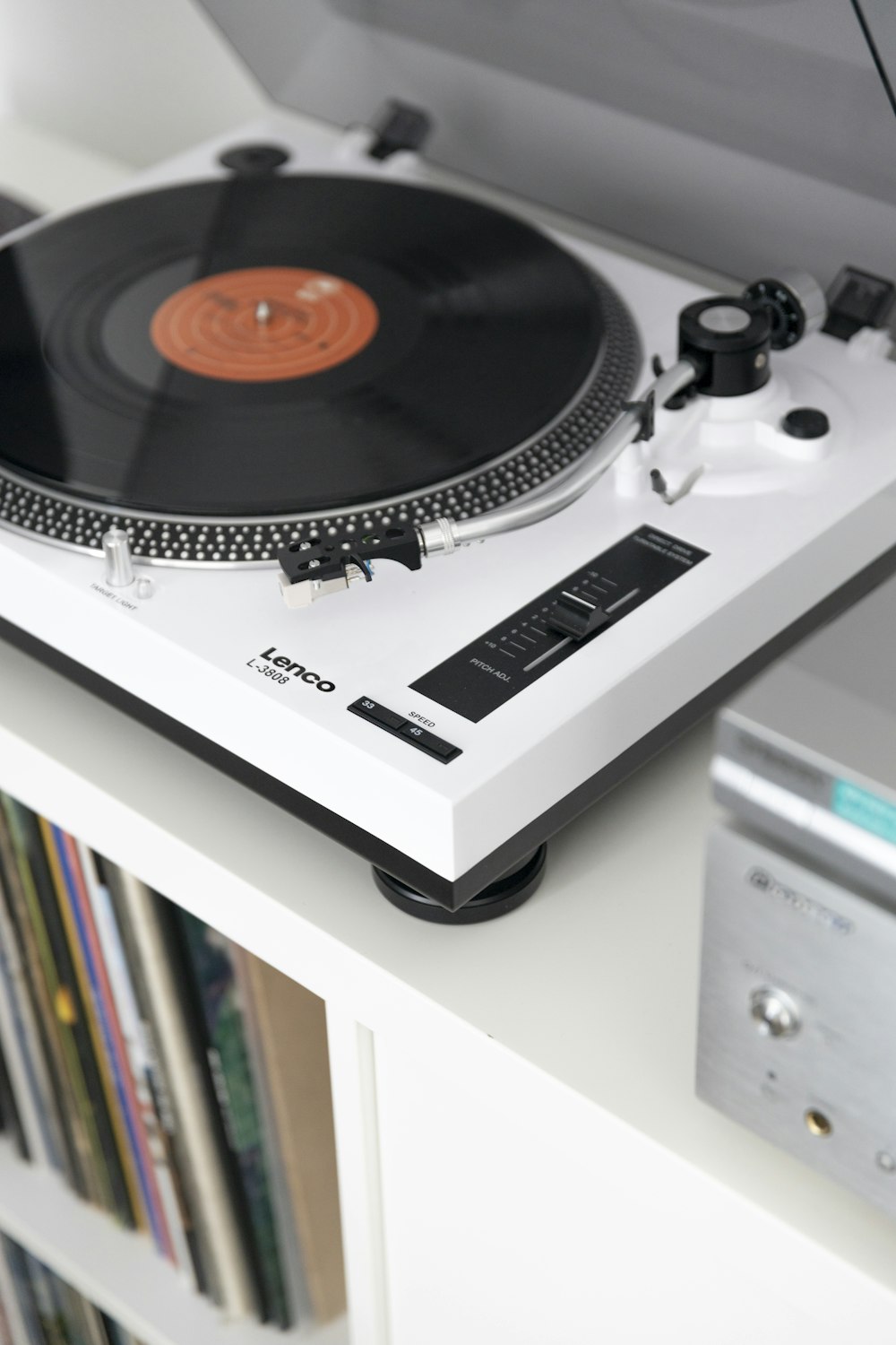 black and white vinyl record player