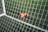 A close-up view of a football pitch, with a focus on two bright orange markers near the goal net. The green artificial turf is marked with a white line, and the net adds a texture to the scene.