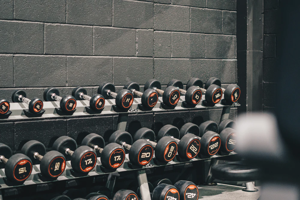 A rack of dumbbells