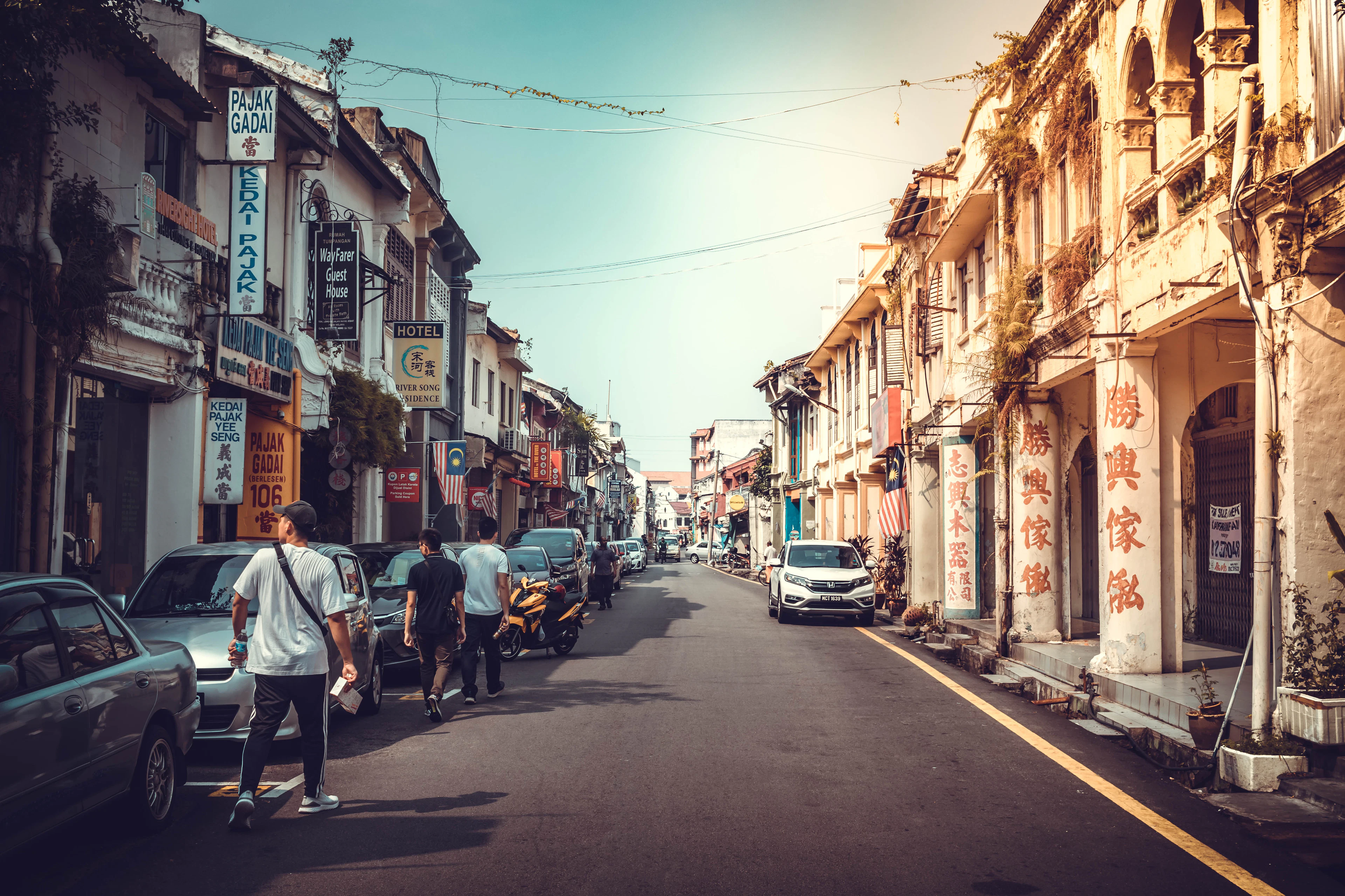 A street of old shophouses in Malacca's old town