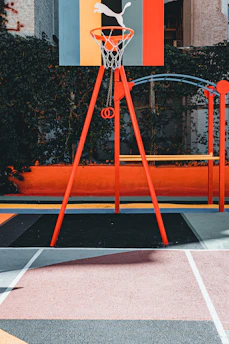 A sleek basketball court with a green-themed modern design reflecting the blog's style.