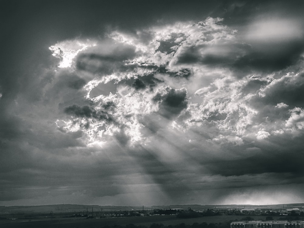 grayscale photo of clouds and sky