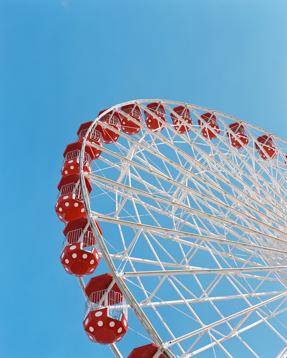 roda gigante branca e vermelha sob o céu azul durante o dia