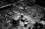 black and white scale of a computer motherboard