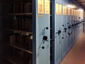 books in shelves in room
