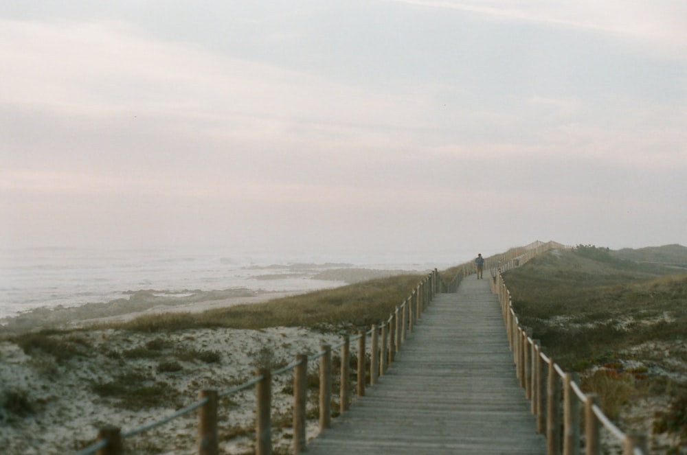 brown wooden bridge on sea during daytime