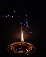 lighted candle in the dark