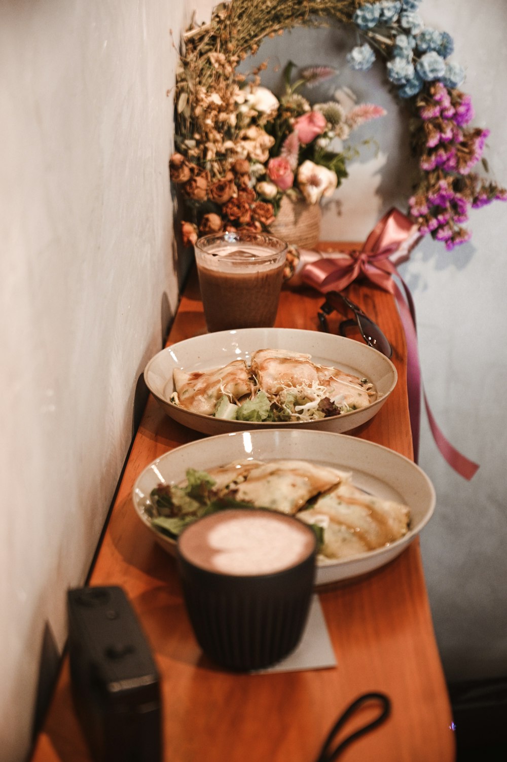 cooked food on white ceramic bowls