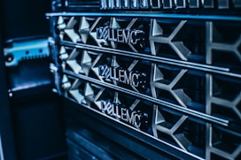 a close up of a server's nameplates on the side of a