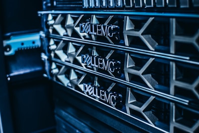 a close up of a server's nameplates on the side of a