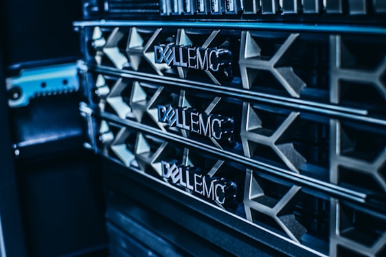 a close up of a server's nameplates on the side of a