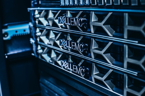 a close up of a server's nameplates on the side of a