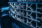 a close up of a server's nameplates on the side of a