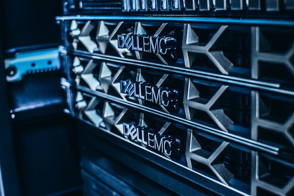 a close up of a server's nameplates on the side of a