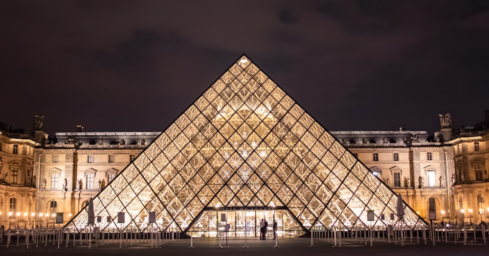 brown and white building during night time