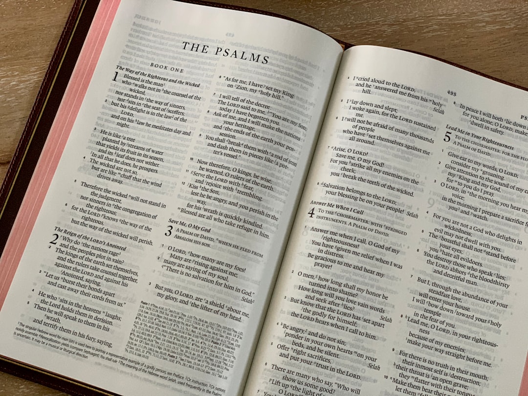 A Bible open to the first page of The Psalms. 