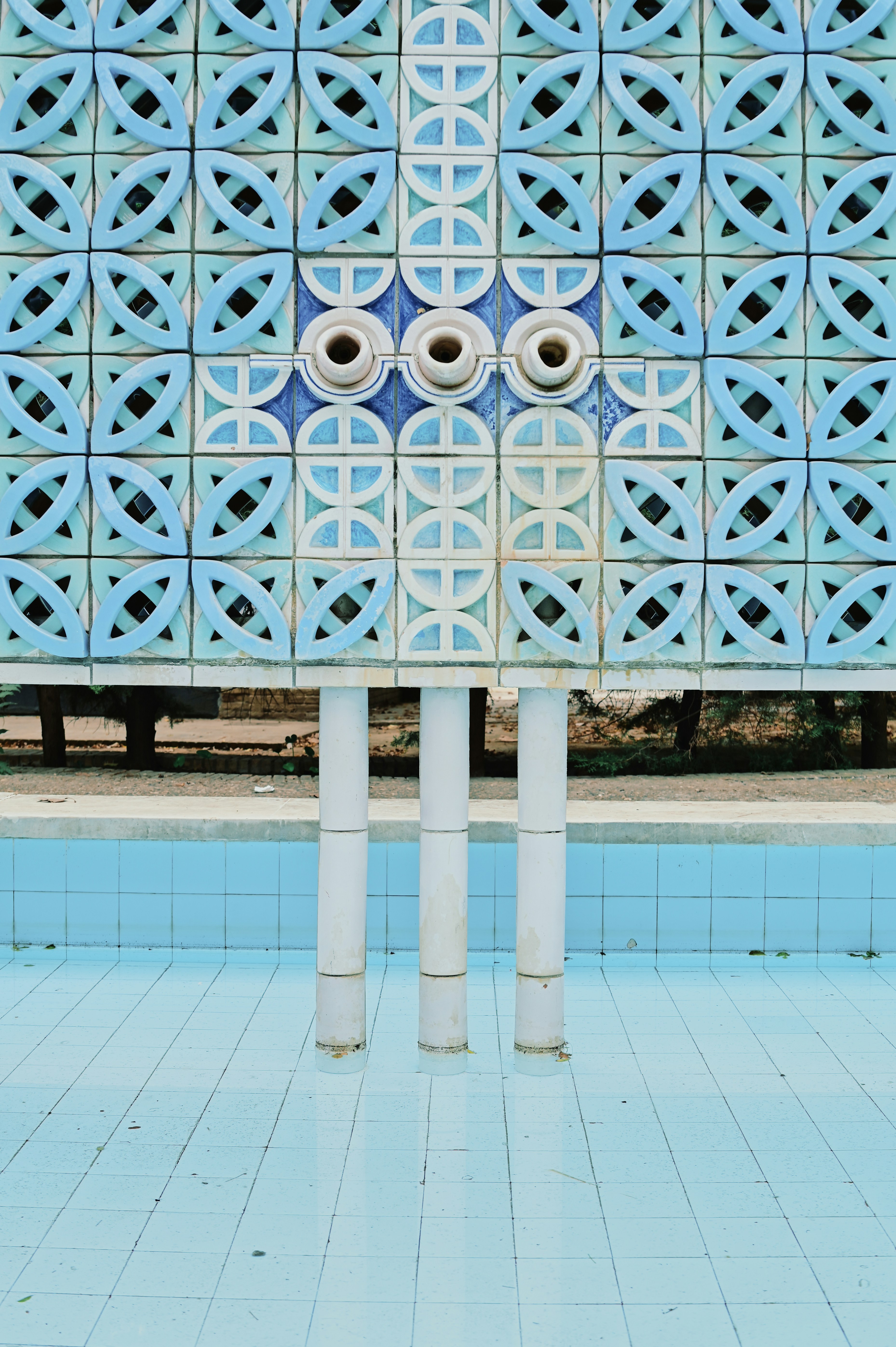 closeup of blue fountain