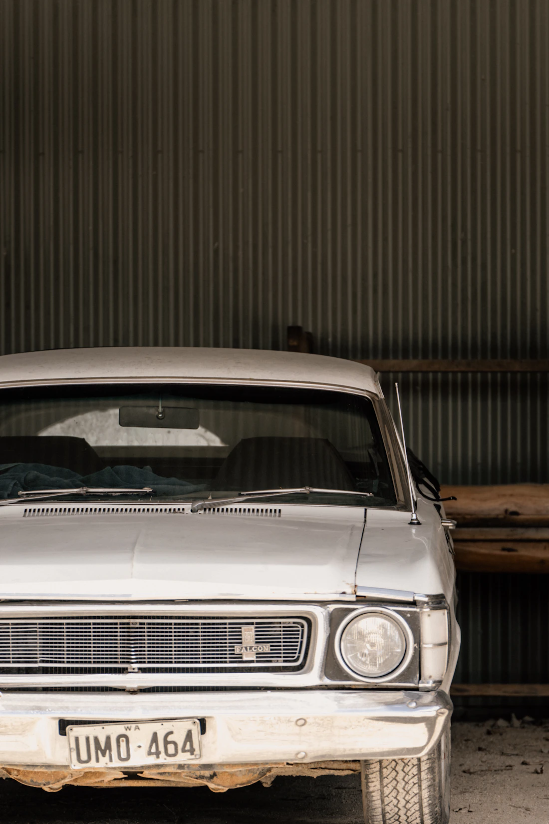 A white car in a garage
