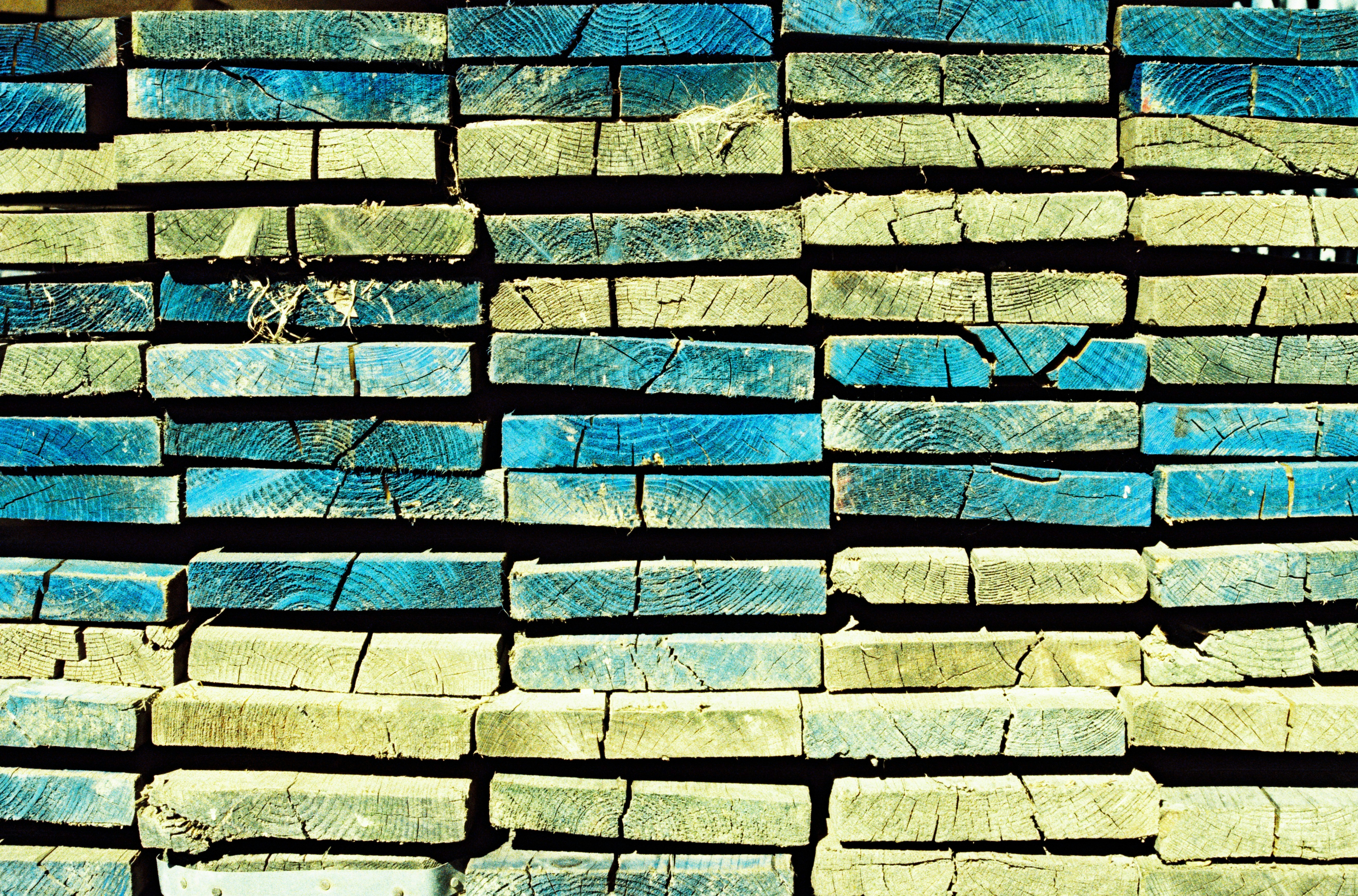 blue and white brick wall