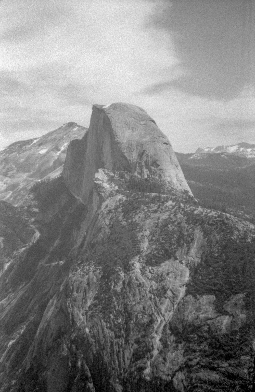 grayscale photo of rocky mountain