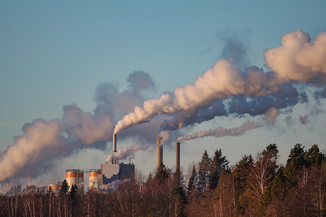 Smoke rising towards the sky from the chimneys of a paper mill in Sweden.