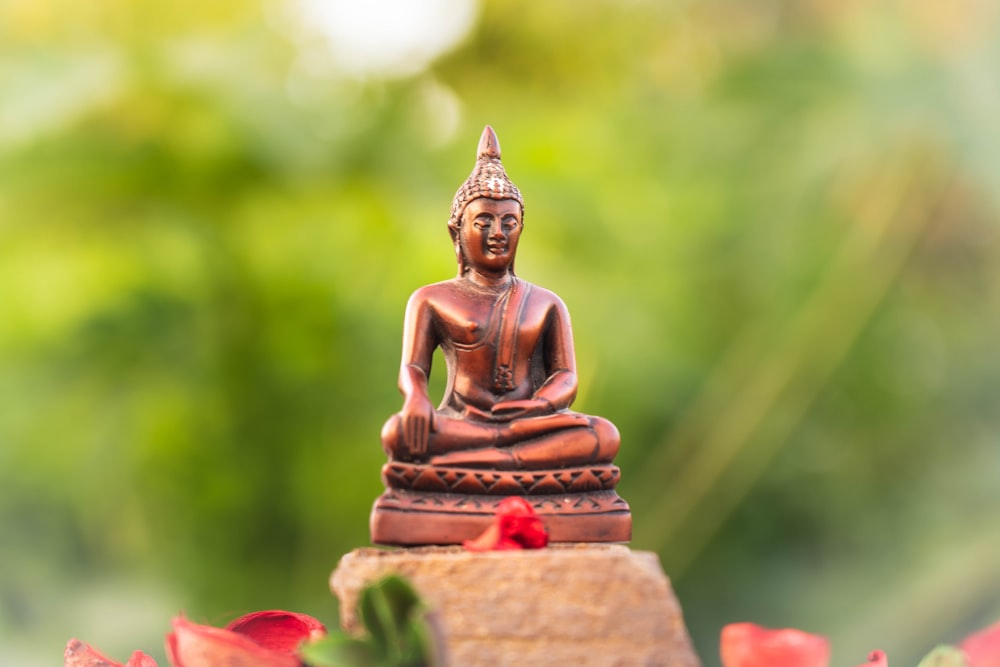 gold buddha figurine on brown concrete surface