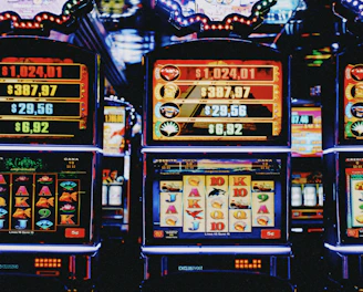 A vibrant online casino interface showcasing colorful slot machines and bonus icons.