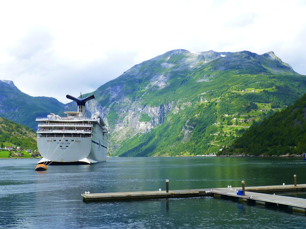 Weißes Kreuzfahrtschiff auf See in der Nähe von Green Mountain tagsüber