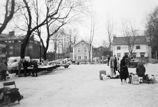 grayscale photo of people walking on street in Oslo Norway