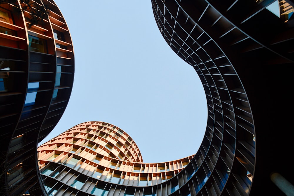 brown and blue glass building