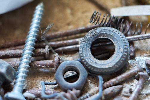 A collection of garage door springs and cables.