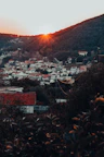 Sunset view over a peaceful small town where many bike tourers find overnight lodging.