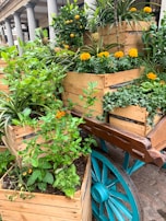 Elegant serving carts adorned with decorative plants.